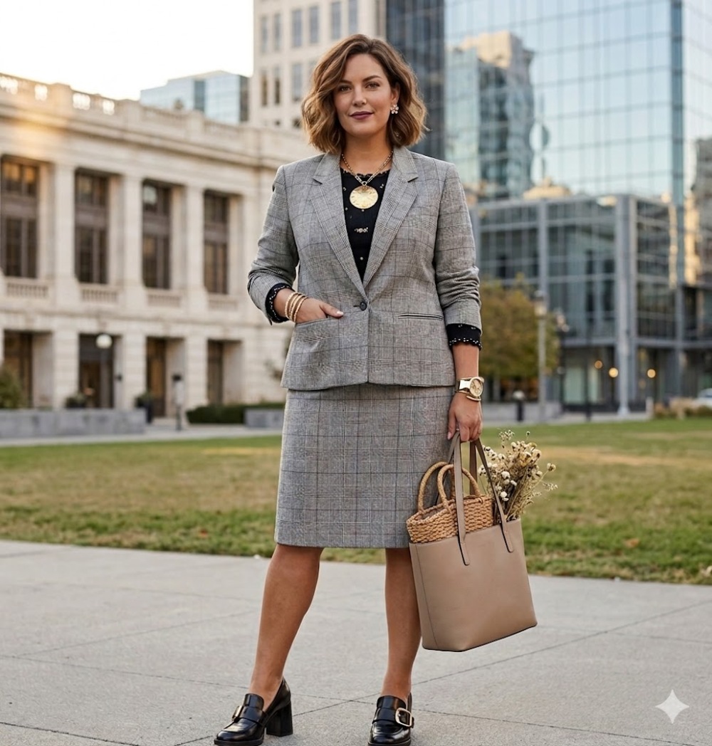 Sheridan Square Plaid Skirt Suit Set Vintage 80s Power Suit Career Chic Size 8